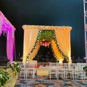 Golden canopy mandap setup