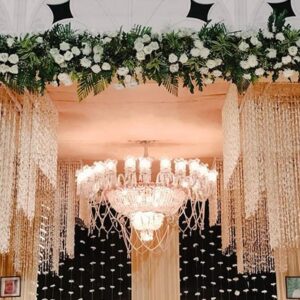 Crystal chandelier floral backdrop