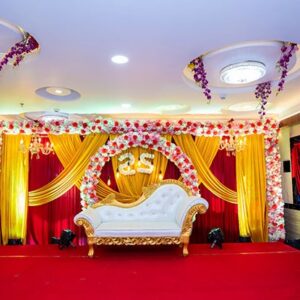 Golden sofa floral backdrop